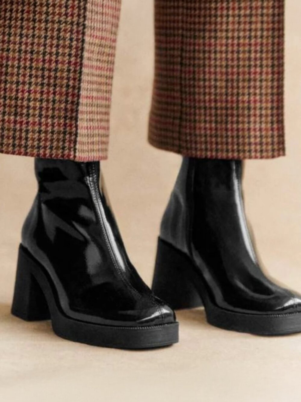 Sezane Hannah High Ankle Boots in Patent Black Size 39